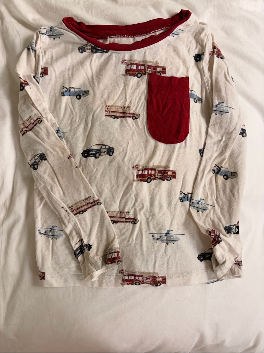 Kyte BABY White Tee with Red Trim and Vehicle Print